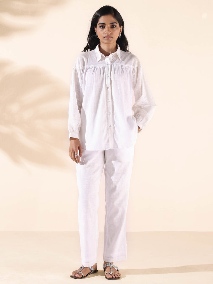 White Cotton Shirt Co-ord Set | SHOBITAM