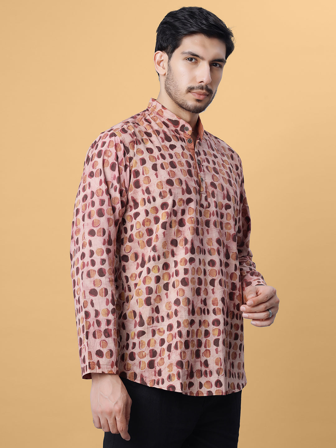 Gulel Ajrakh Hand Block Cotton Short Kurta in Rust