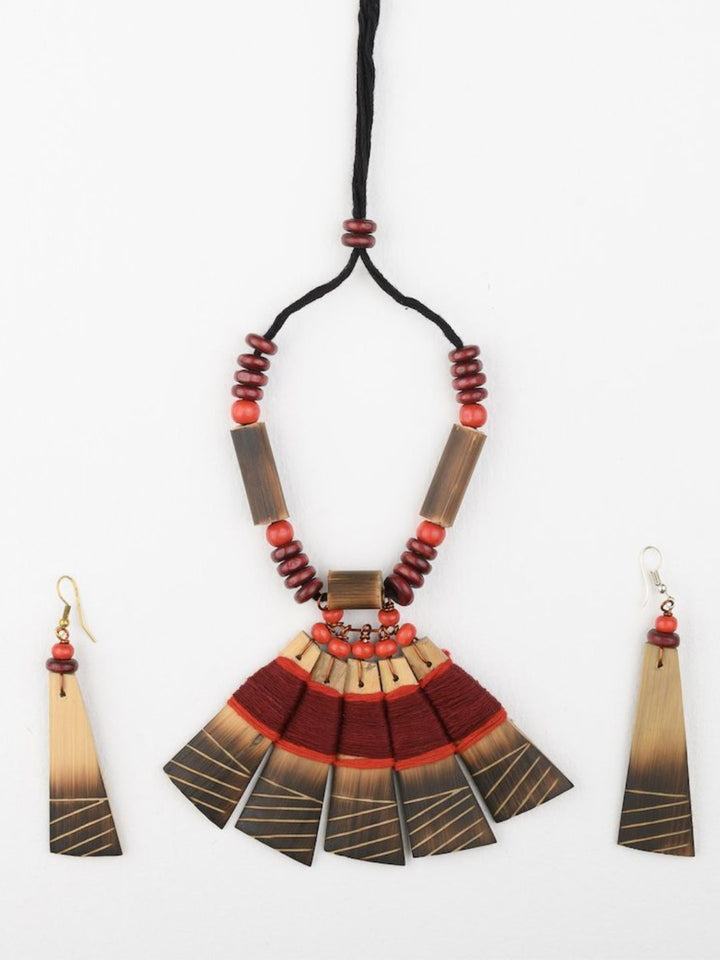 Birbhum Handmade Maroon Red Bamboo Tribal Jewellery Set | SHOBITAM