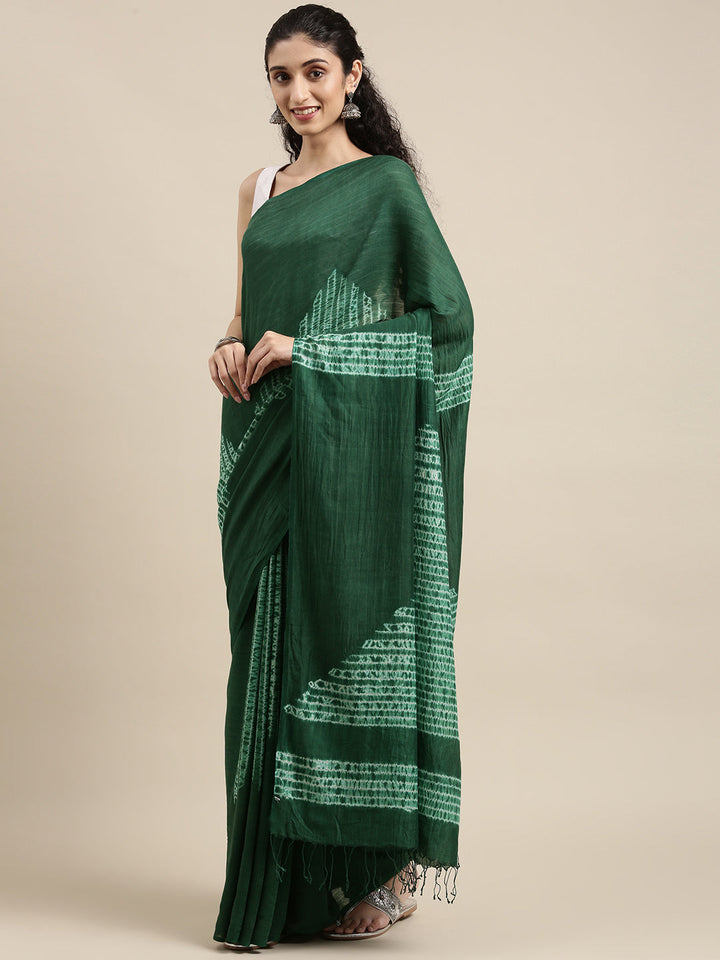 Dark Green Handloom woven Shibori Cotton Saree | SHOBITAM