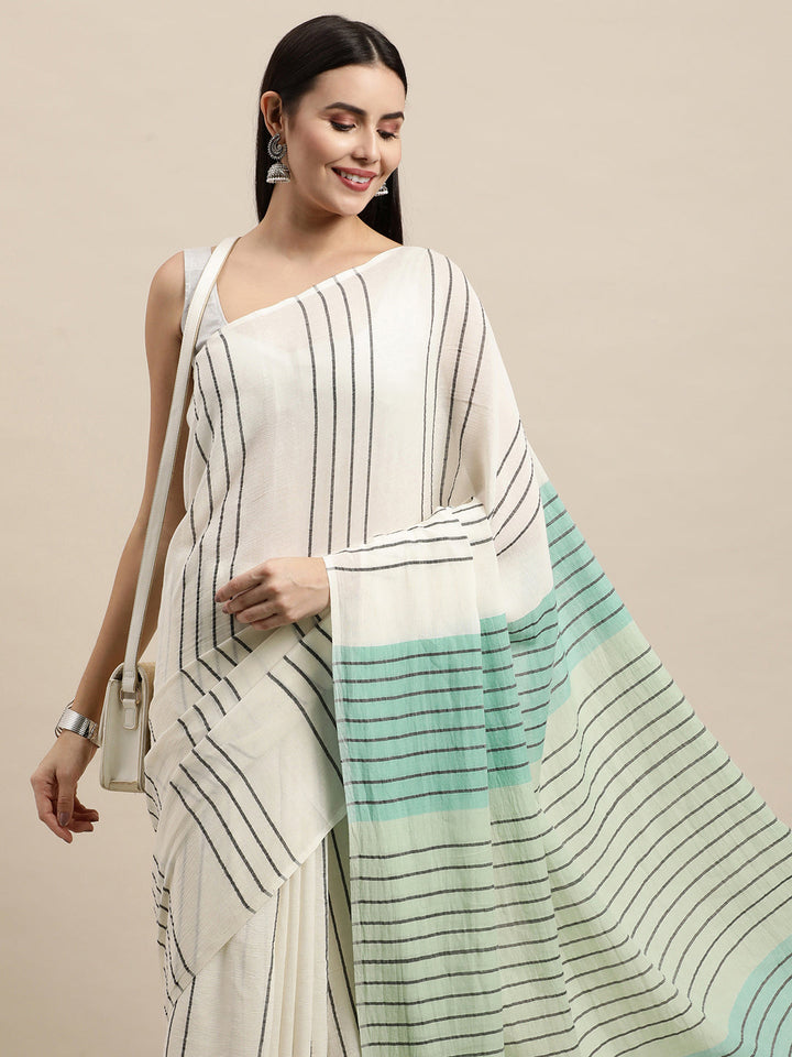 Handwoven Cotton Saree with pompoms | SHOBITAM