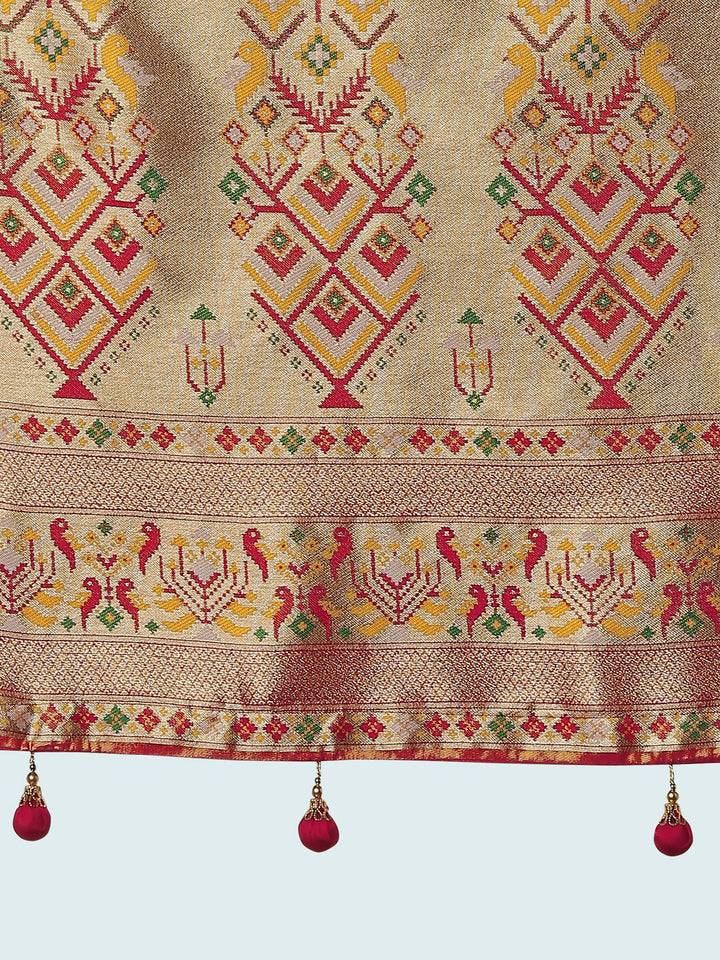 Mustard Yellow Color Semi Banarasi Tissue Silk Paithani Woven Saree | SHOBITAM