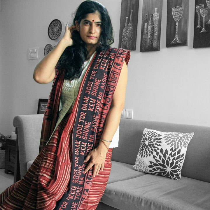 Sahiba Ekla chalo Dabu Block Printed Cotton Saree | SHOBITAM