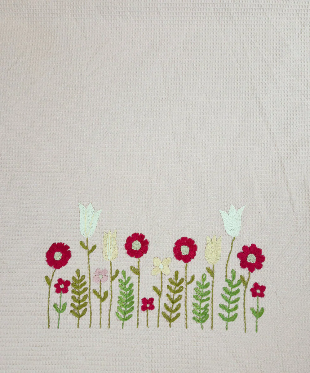 Embroidered 1 Pc Bath and 2 Pcs Hand Towel Set | Cotton Waffle Fabric | Dusty Pink | SHOBITAM