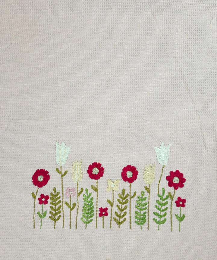 Embroidered 1 Pc Bath and 2 Pcs Hand Towel Set | Cotton Waffle Fabric | Dusty Pink | SHOBITAM
