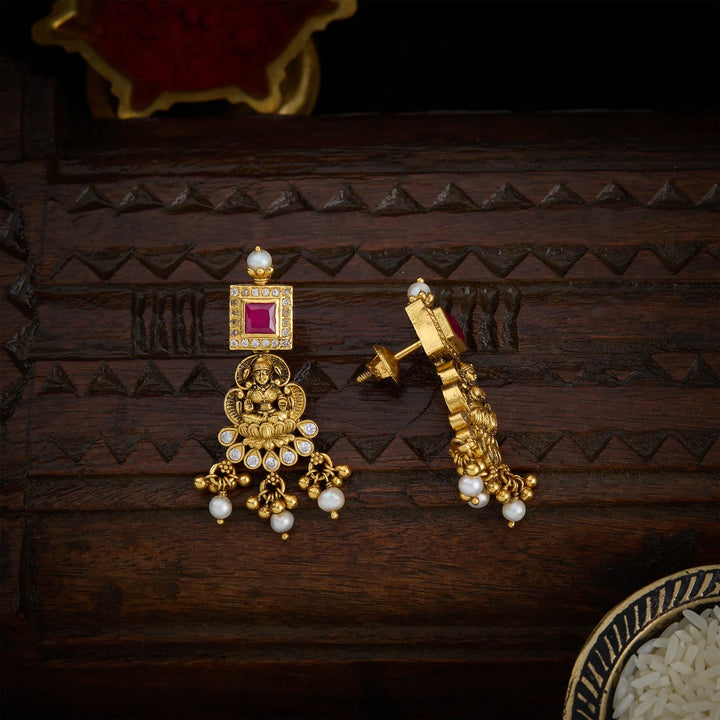 Pure 92.5 Silver, Gold Plated Ruby Pink Teja Valli Danglers