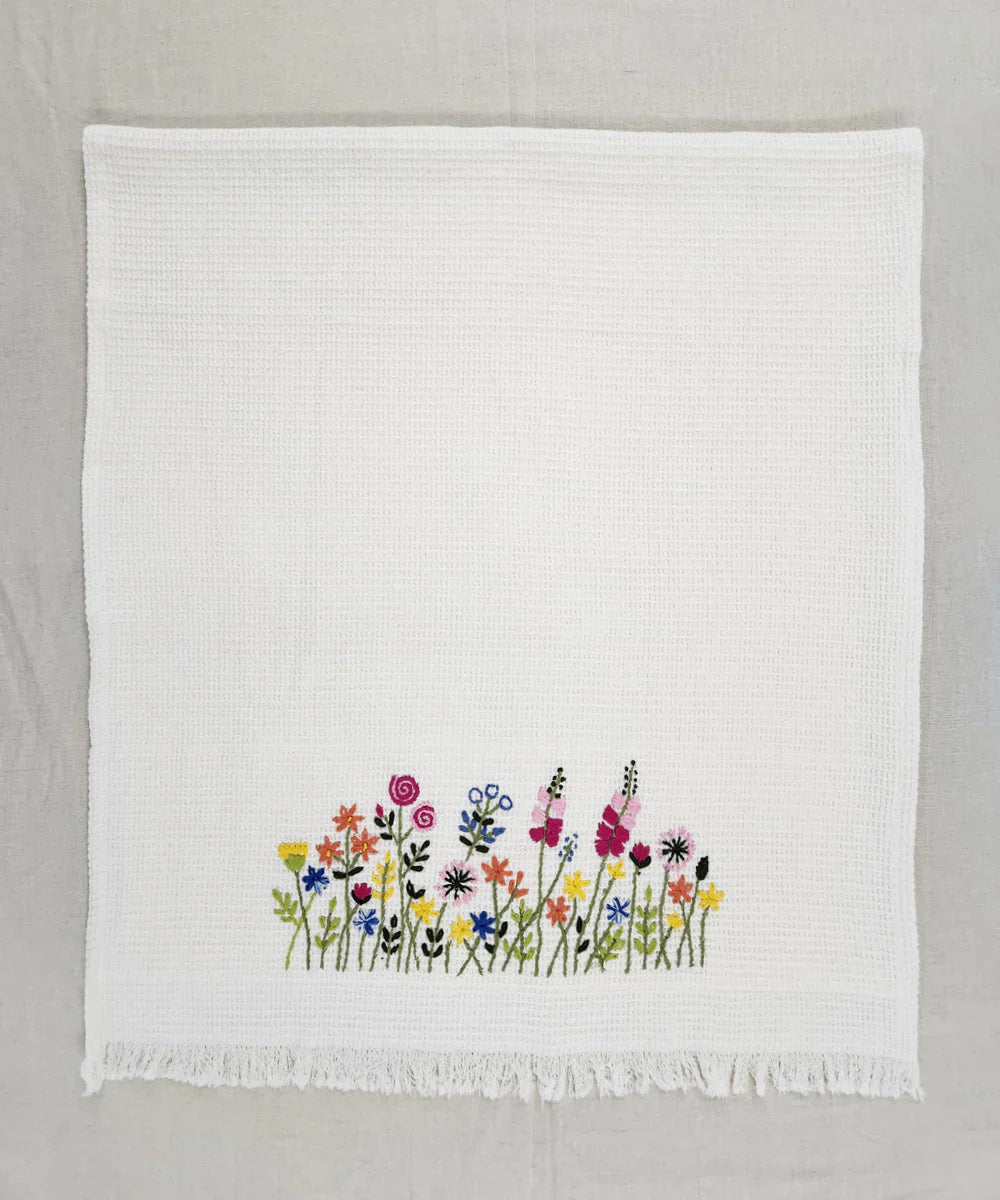 Embroidered 1 Pc Bath and 2 Pcs Hand Towel Set | Cotton Waffle Fabric | White | SHOBITAM
