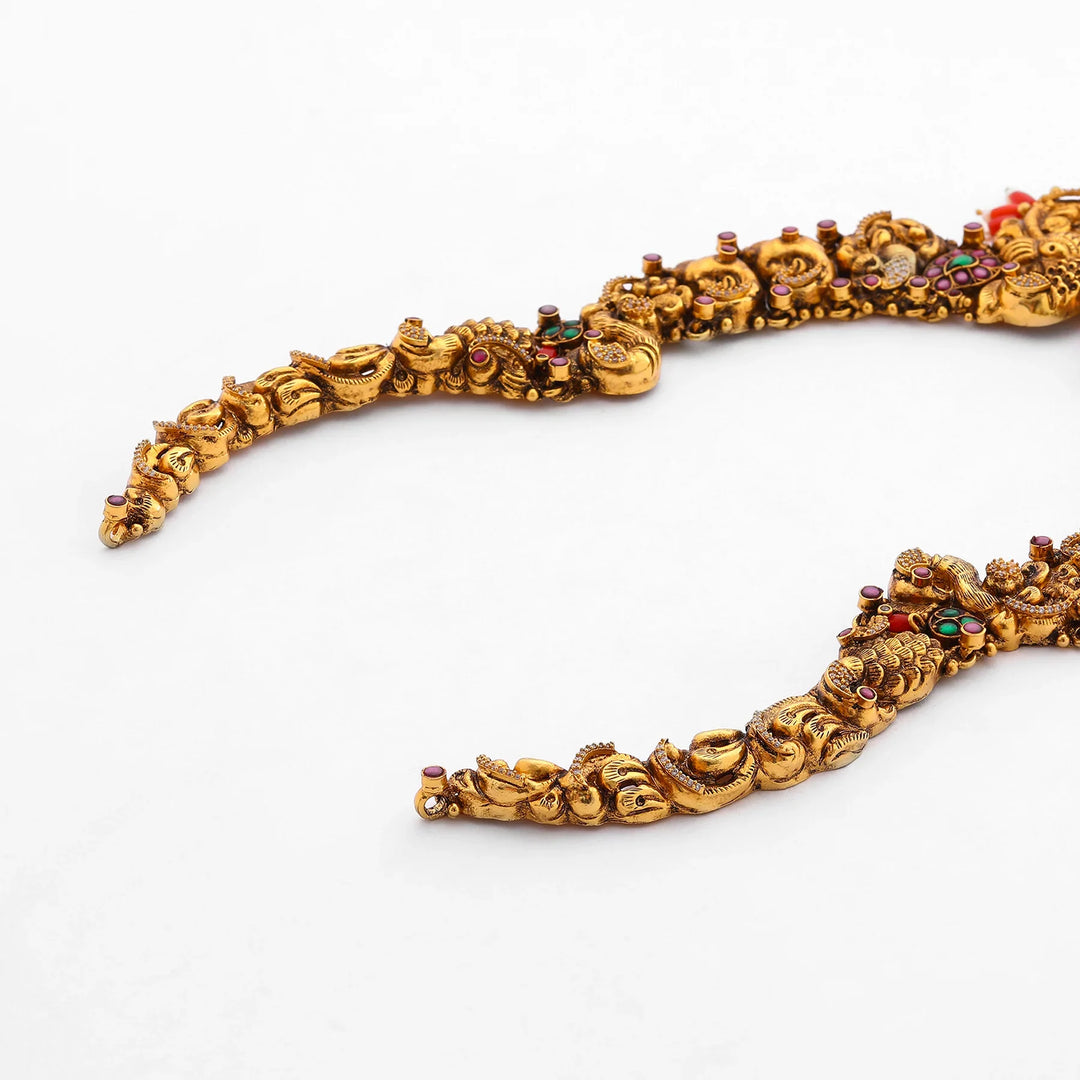 Pure 92.5 Silver, Gold Plated Trigajalakshmi Long Necklace