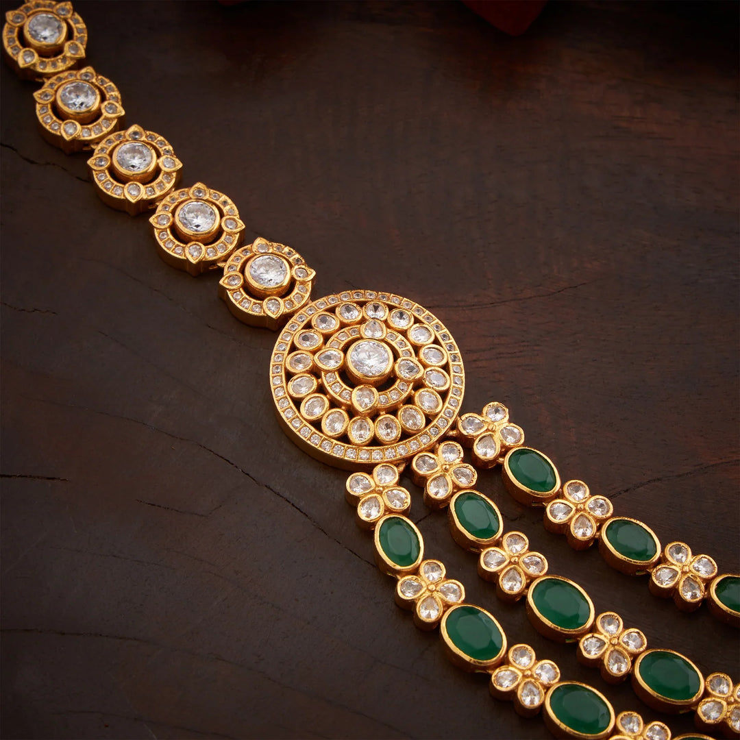 Pure 92.5 Silver, Gold Plated CZ Navatrio Necklace