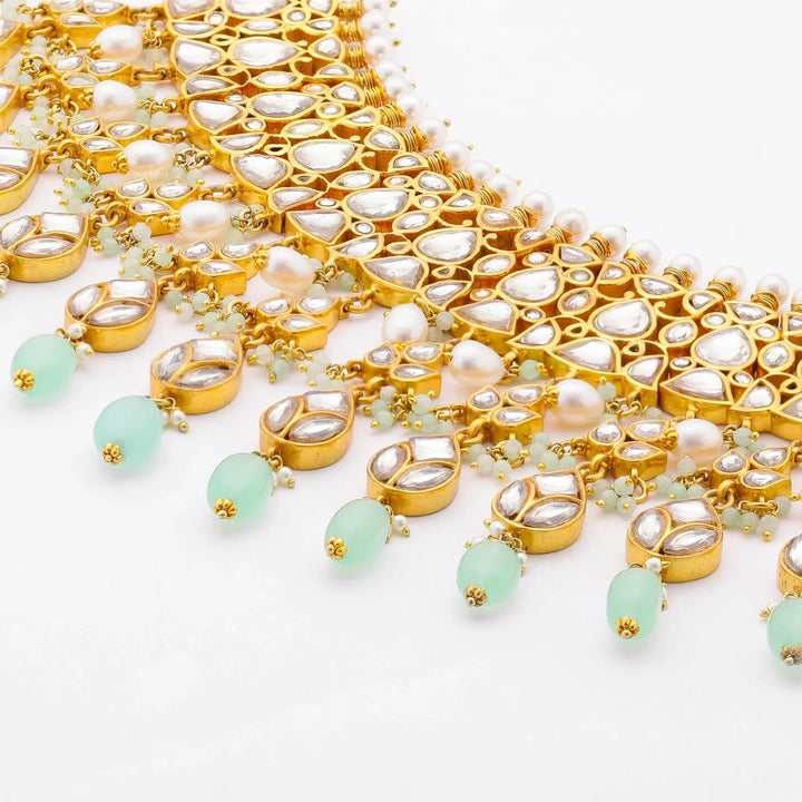 Pure 92.5 Silver, Gold Plated Polki Emerald Choker