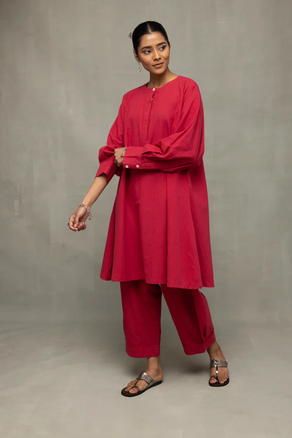 Crimson Pink Kala Cotton Oversized Co-ord Set | SHOBITAM