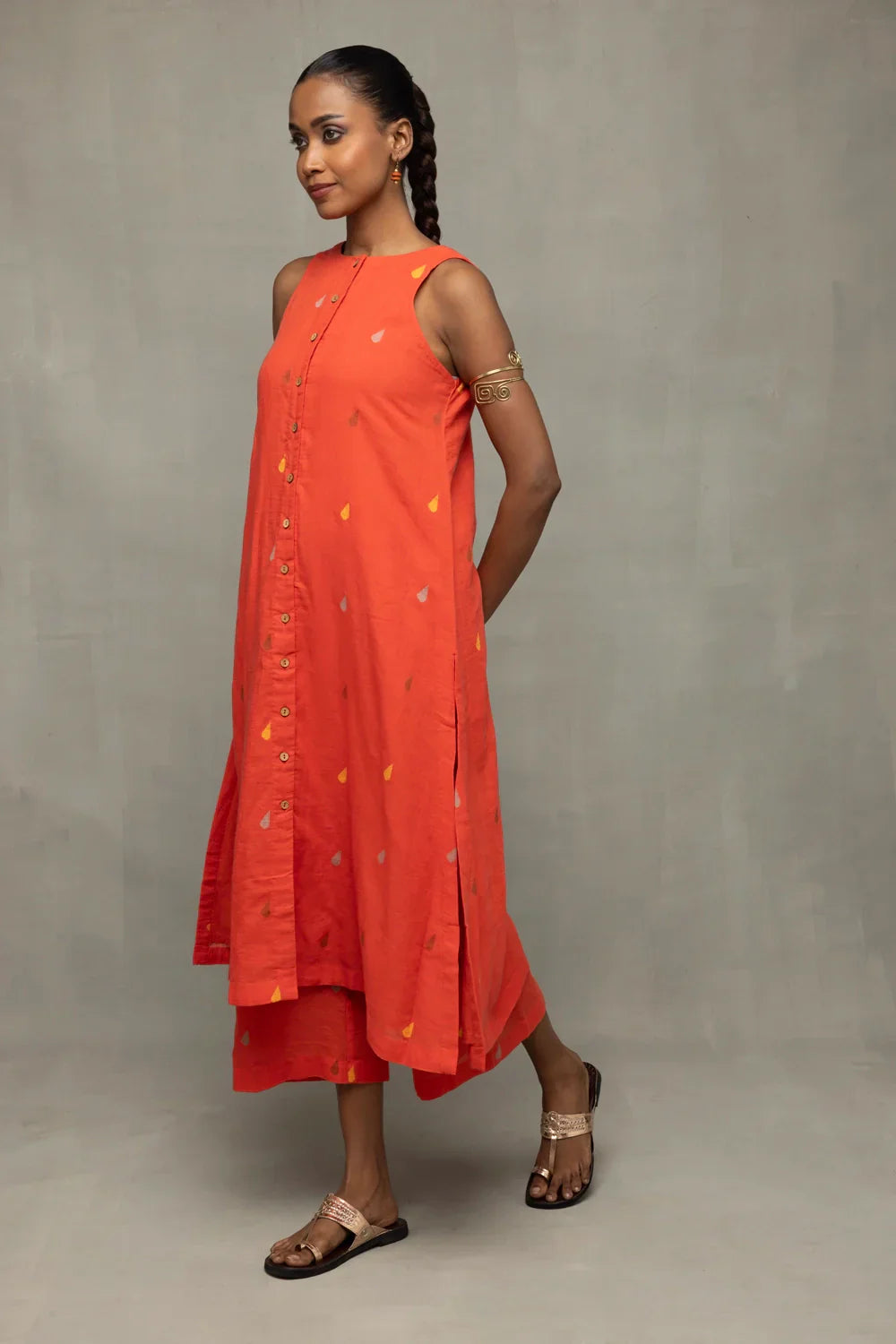 Coral Jamdani A-Line Co-ord Set | SHOBITAM