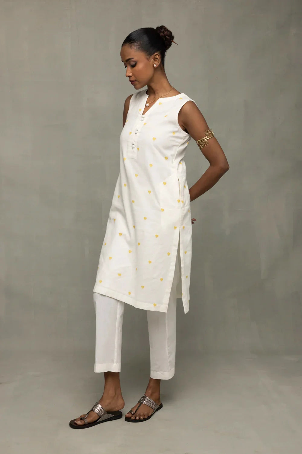 Ivory Hearts South Cotton Sleeveless Co-Ord Set | SHOBITAM