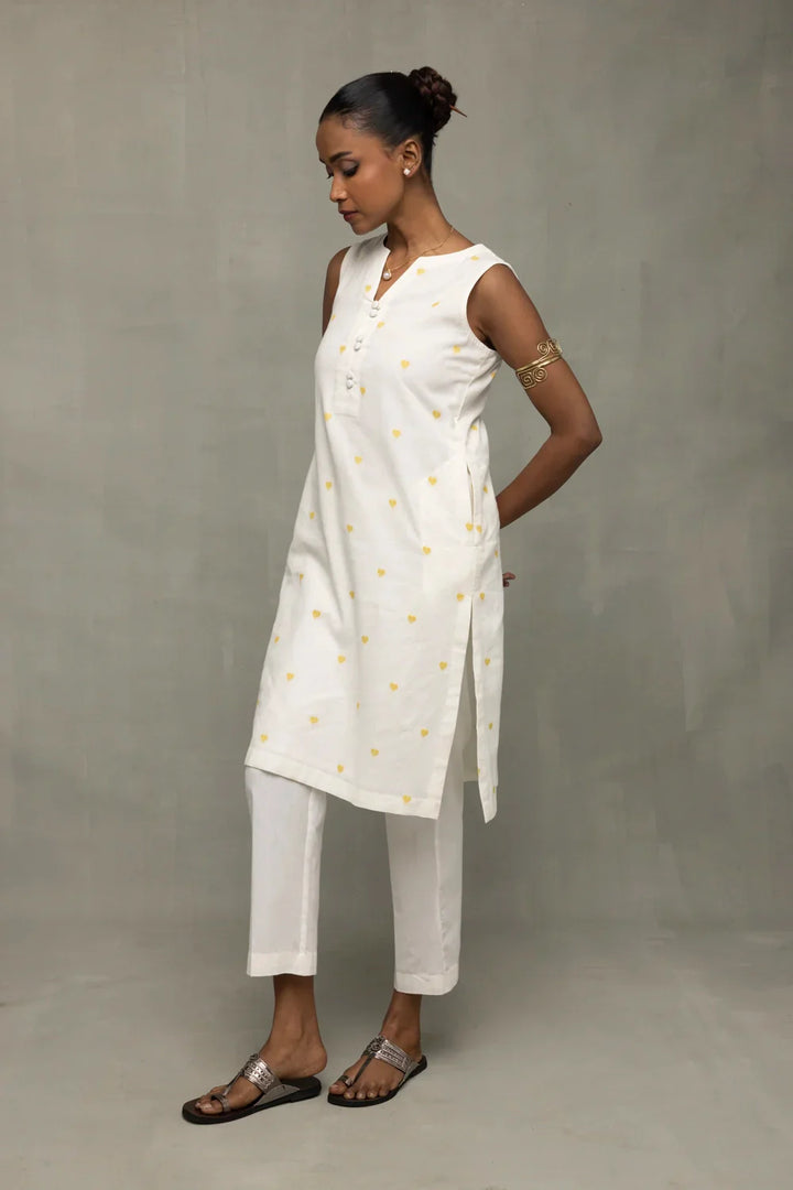Ivory Hearts South Cotton Sleeveless Co-Ord Set | SHOBITAM