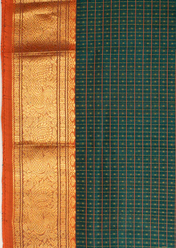 Hunter green With Red Lakshadeepam Kanchi Silk Cotton Saree