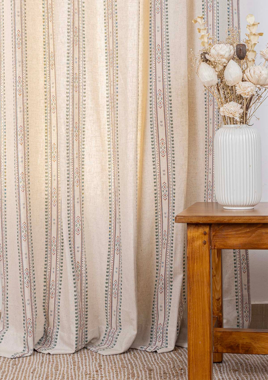 Kalai Linen Cotton Printed Curtain for living room & bedroom - Light Reduction - Multicolor - Single Piece | SHOBITAM
