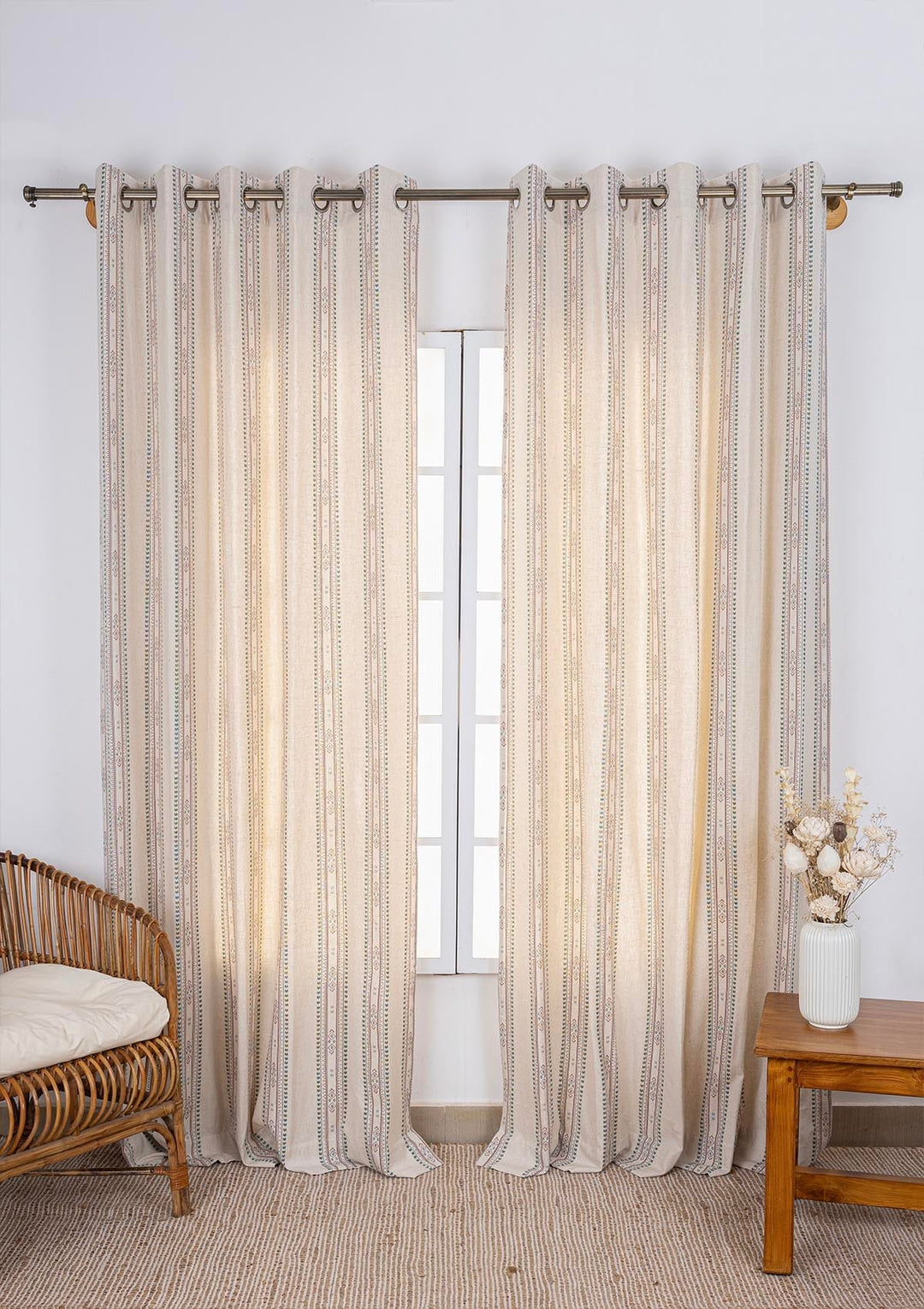 Kalai Linen Cotton Printed Curtain for living room & bedroom - Light Reduction - Multicolor - Single Piece | SHOBITAM