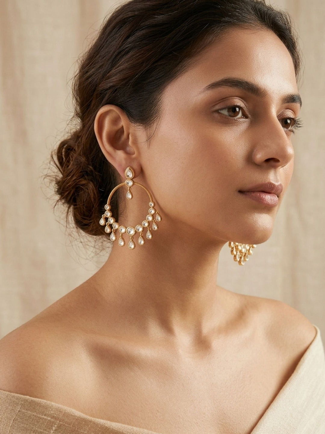 Jewellery Polki Hoop Dangler Drops Earrings | SHOBITAM
