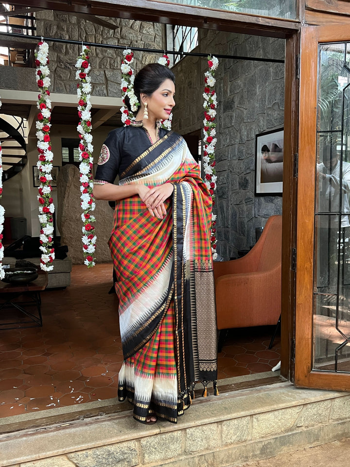 Exquisite Classic Kanjeevaram Multicolor Checks Saree in 9" Border | SILK MARK CERTIFIED