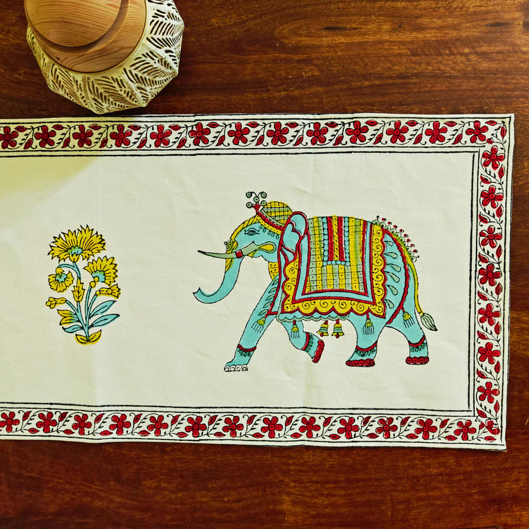 Maharaj Hand Block Print Table Runner, 100% cotton, 13" x 72"