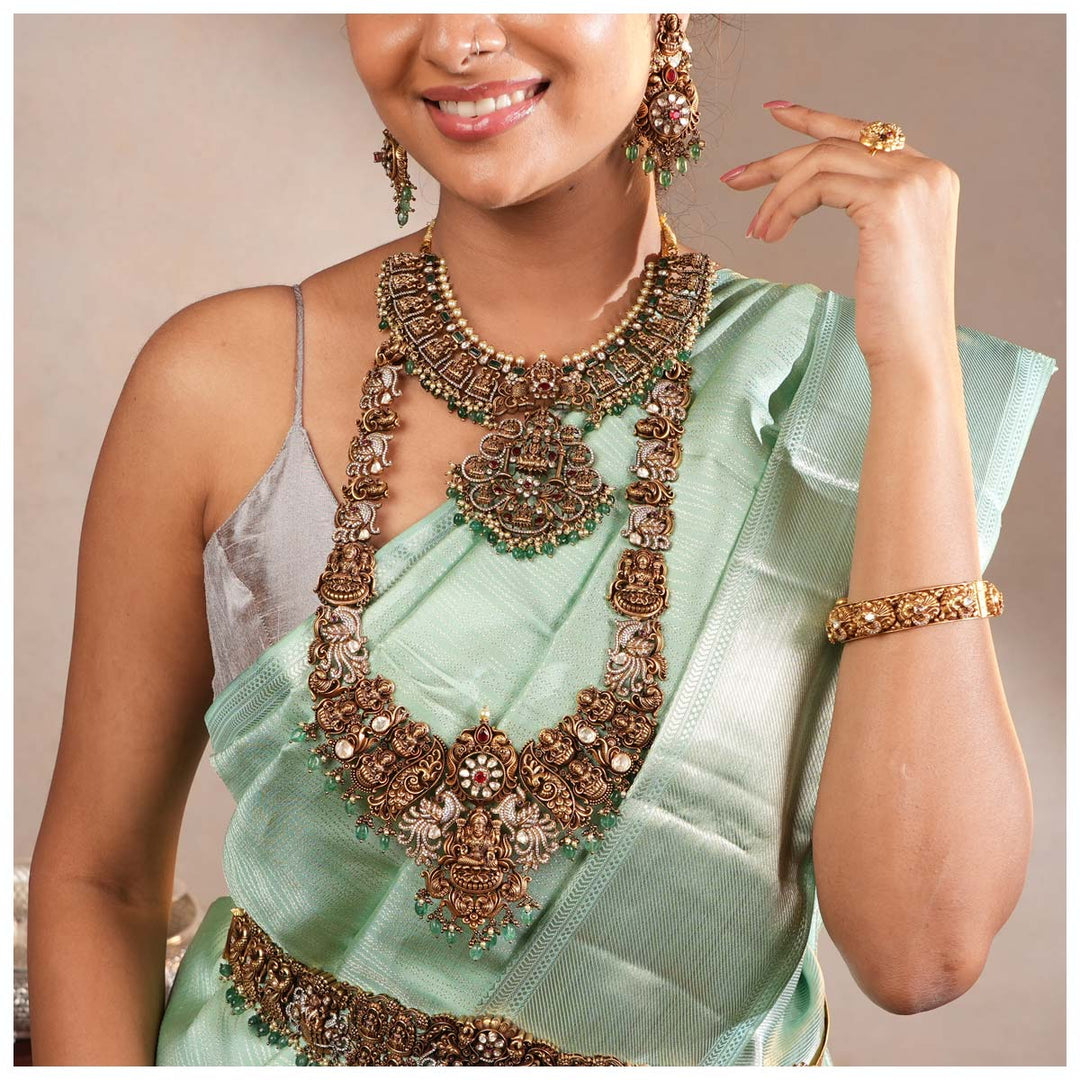 Pure 92.5 Silver Dahina Victorian Long Necklace Set | SHOBITAM