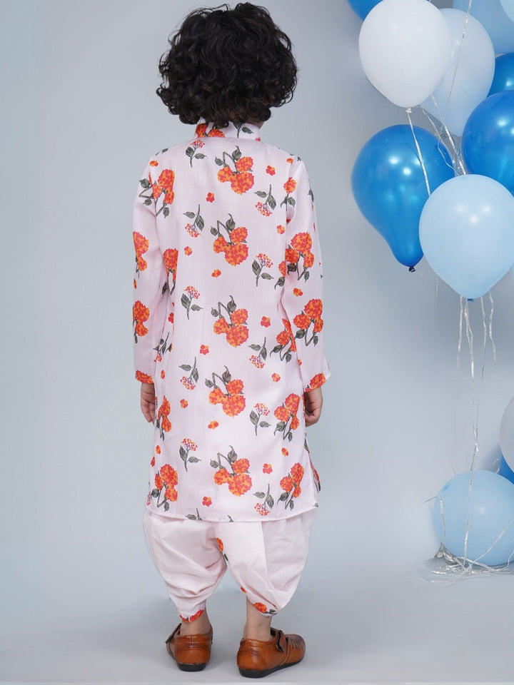 Boys Baby Pink Muslin Marigold Dhoti Kurta Set | SHOBITAM