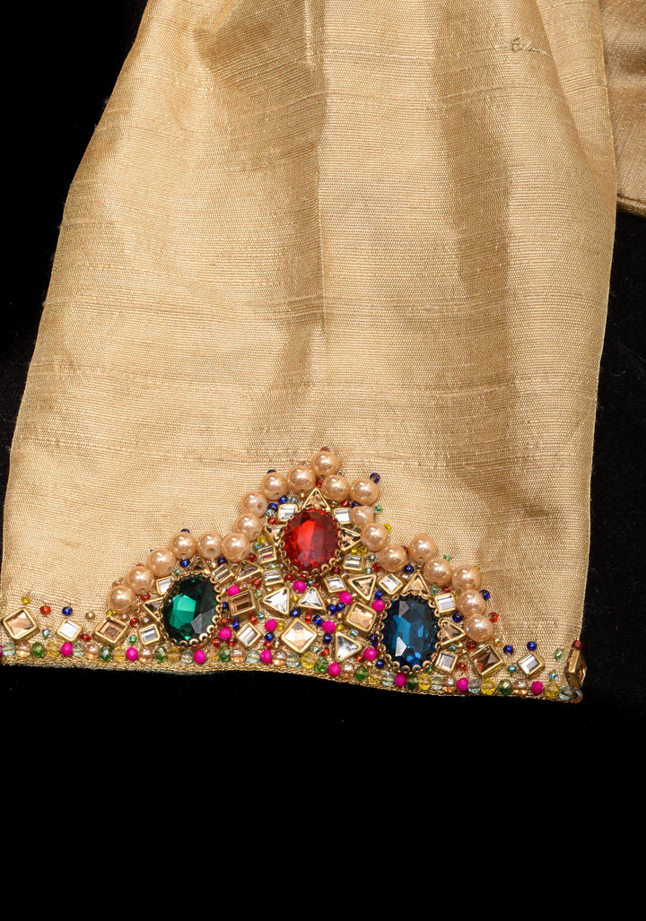 Multicolor Necklace and bajuband handwork detailing on Sandal Pure Tissue Raw Silk Blouse