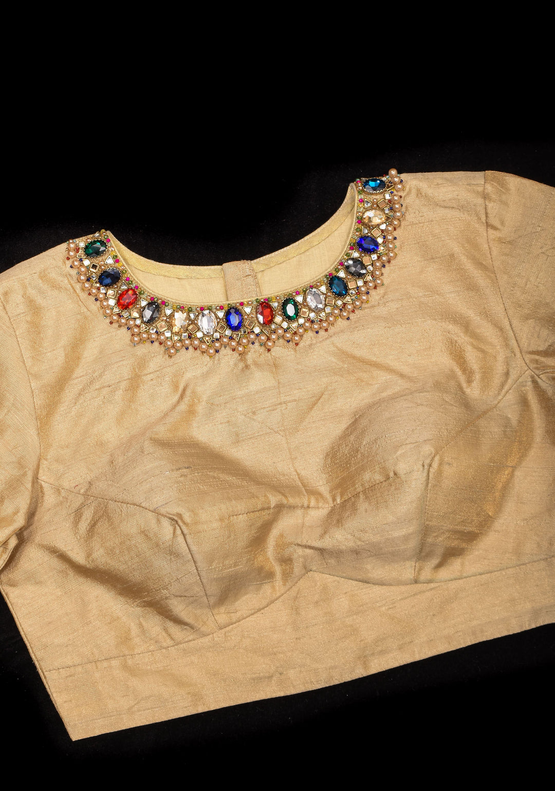 Multicolor Necklace and bajuband handwork detailing on Sandal Pure Tissue Raw Silk Blouse