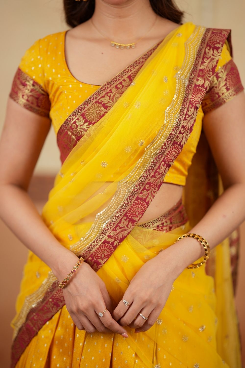 Rithanya Yellow Halfsaree (Set of 3) | SHOBITAM