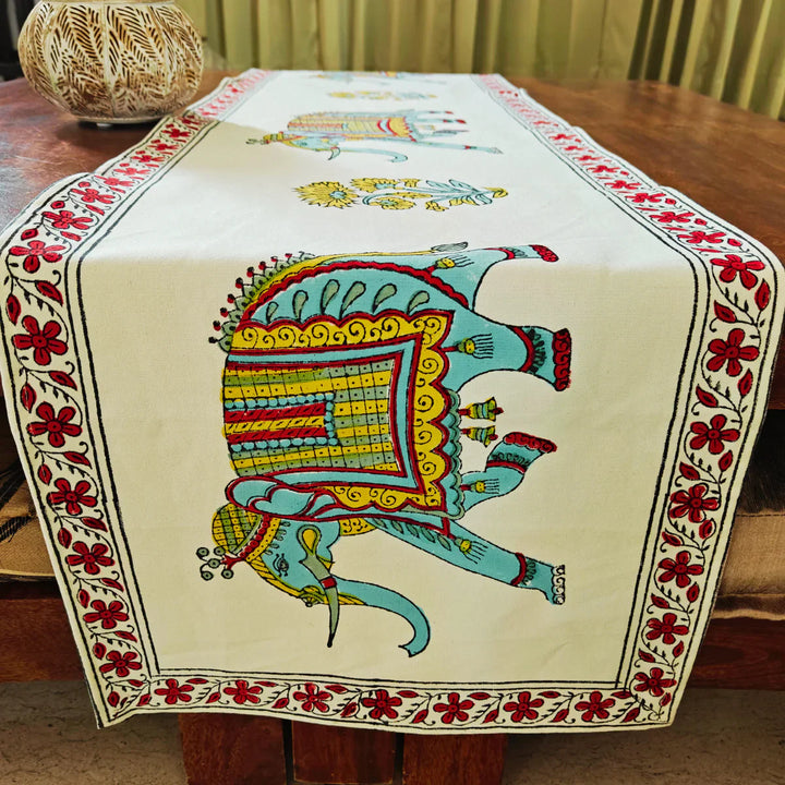 Maharaj Hand Block Print Table Runner, 100% cotton, 13" x 72"