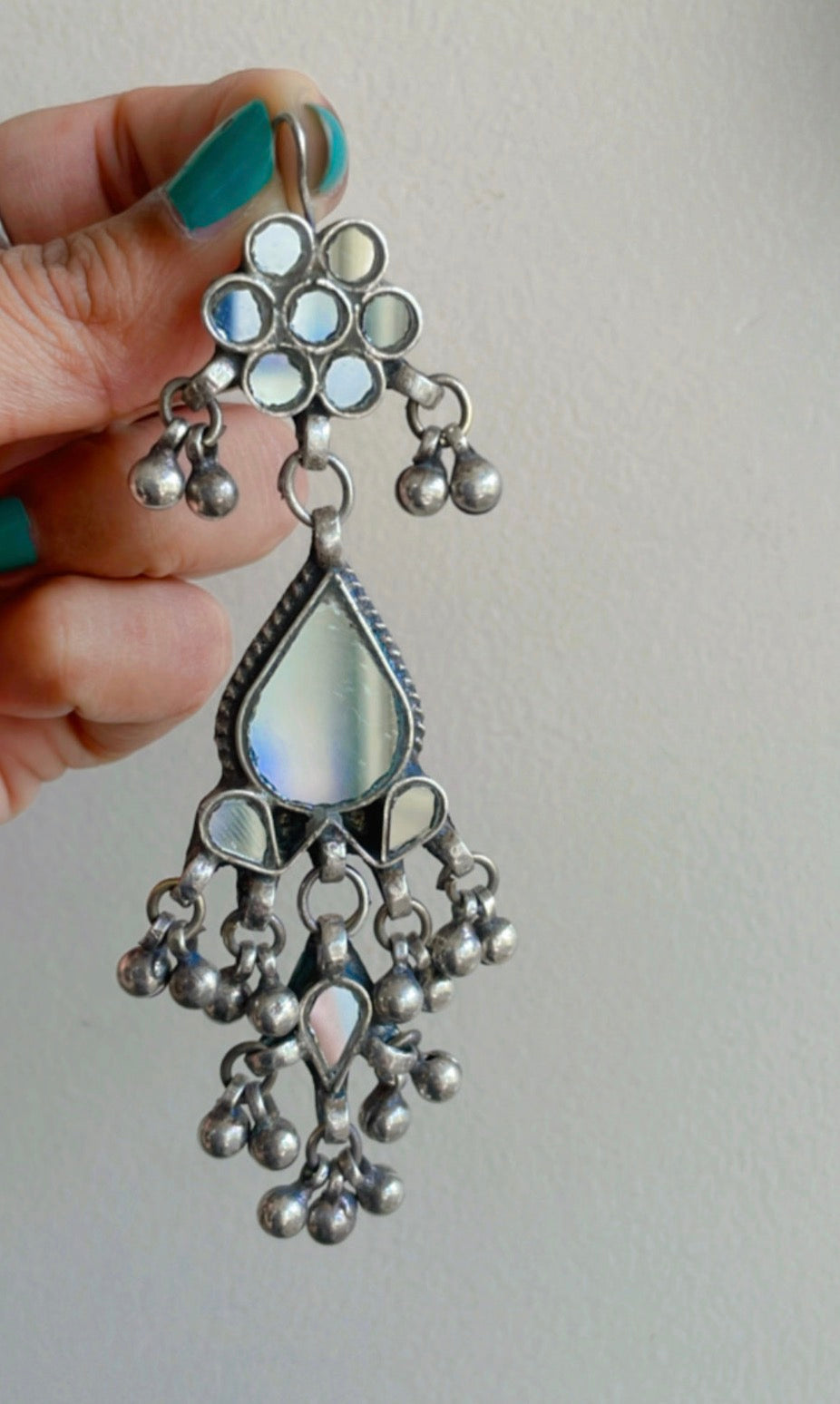 Anjana Heritage Real Mirrors Drop Earrings with Antique Silver Polish | SHOBITAM