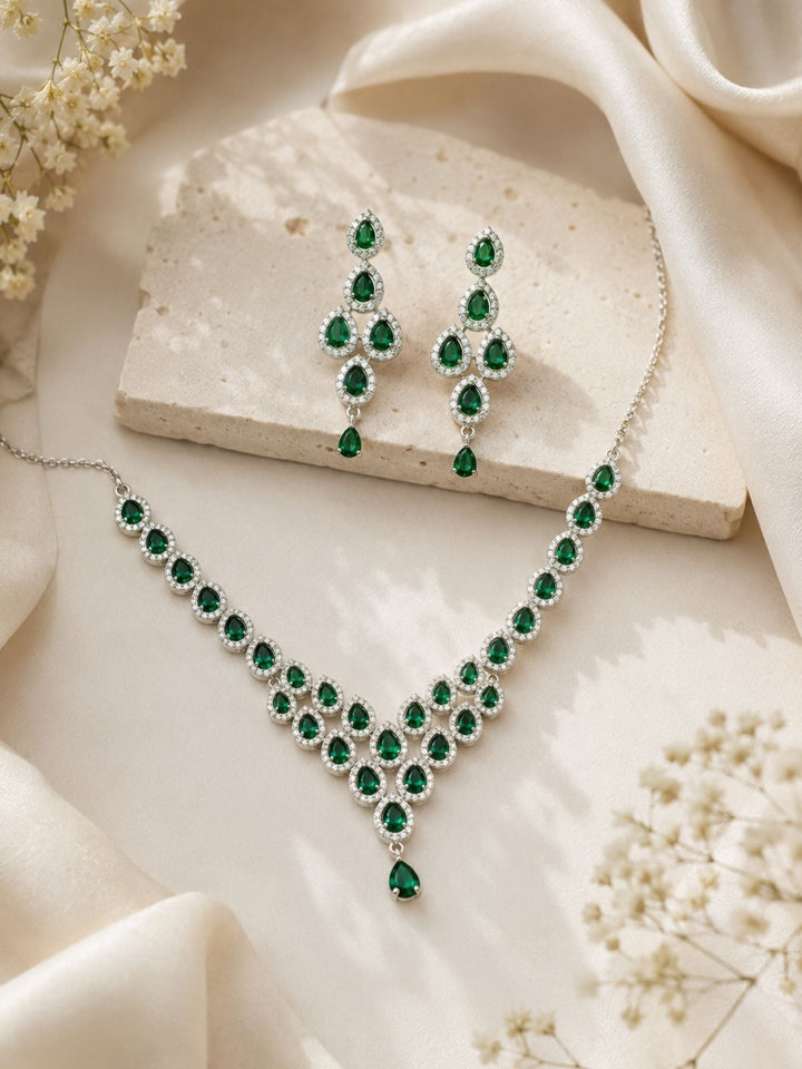 Silver Tone Cz Ruby Necklace Set Elegant Glam | SHOBITAM