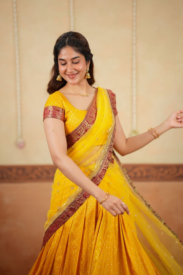 Rithanya Yellow Halfsaree (Set of 3) | SHOBITAM