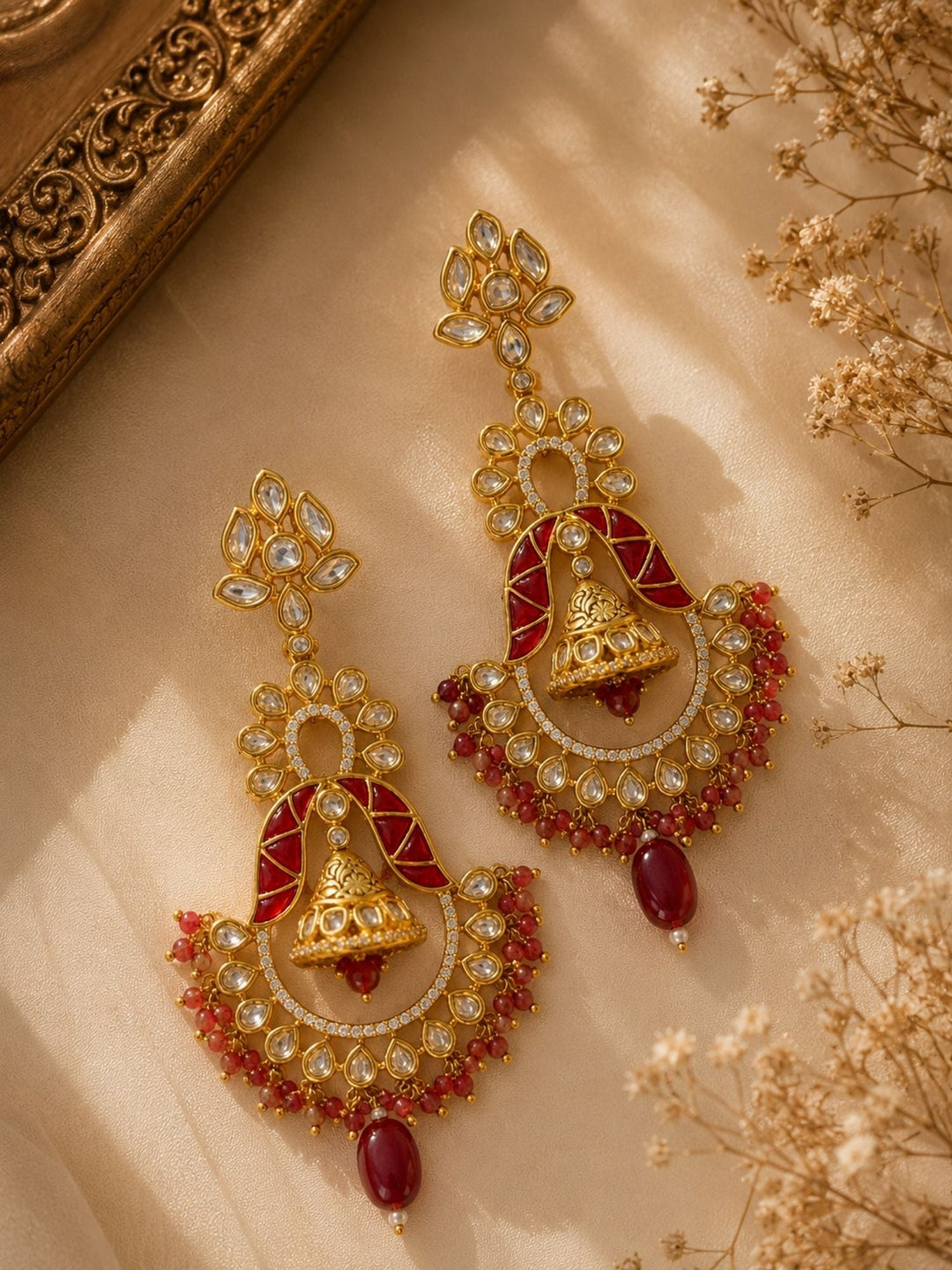 Red Kundan Chandbali Earrings in Gold Finish – Festive Wear | SHOBITAM