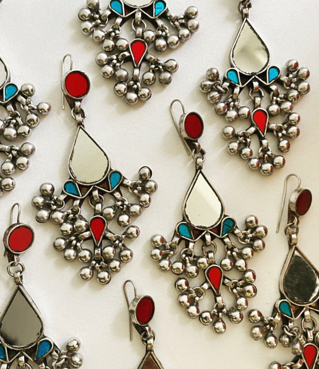 Real Glass Kavitha Earrings in Brass and Glass with Antique Silver Polish | SHOBITAM