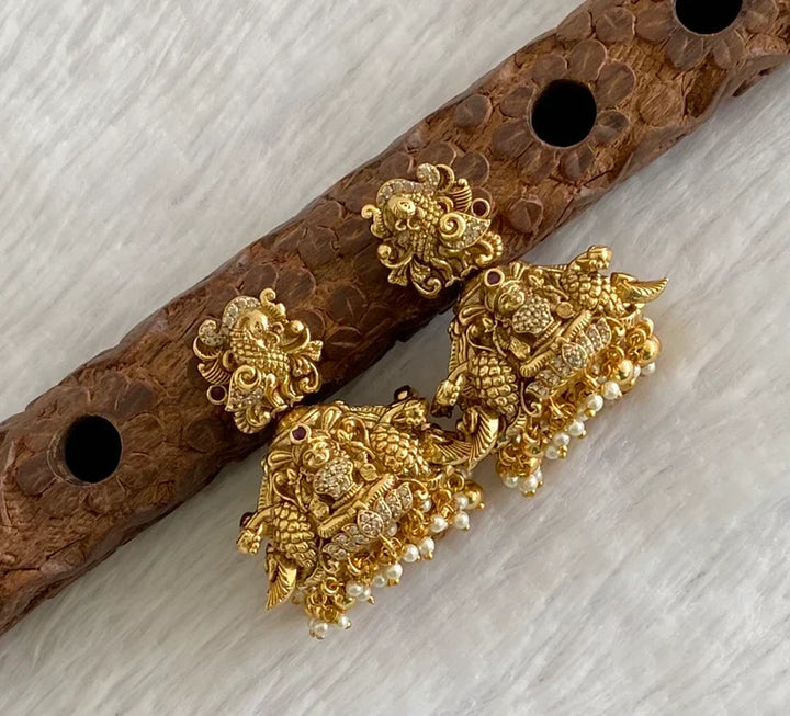 Antique Gold tone Nakshi Peacock Lakshmi Jhumka | SHOBITAM
