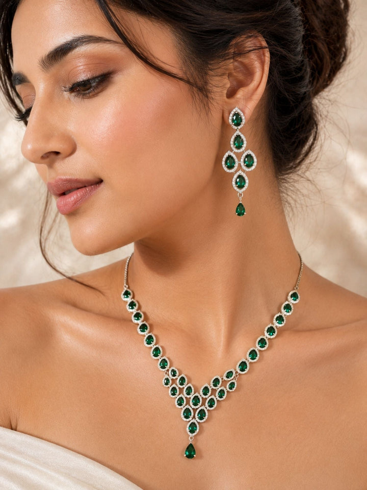 Silver Tone Cz Ruby Necklace Set Elegant Glam | SHOBITAM
