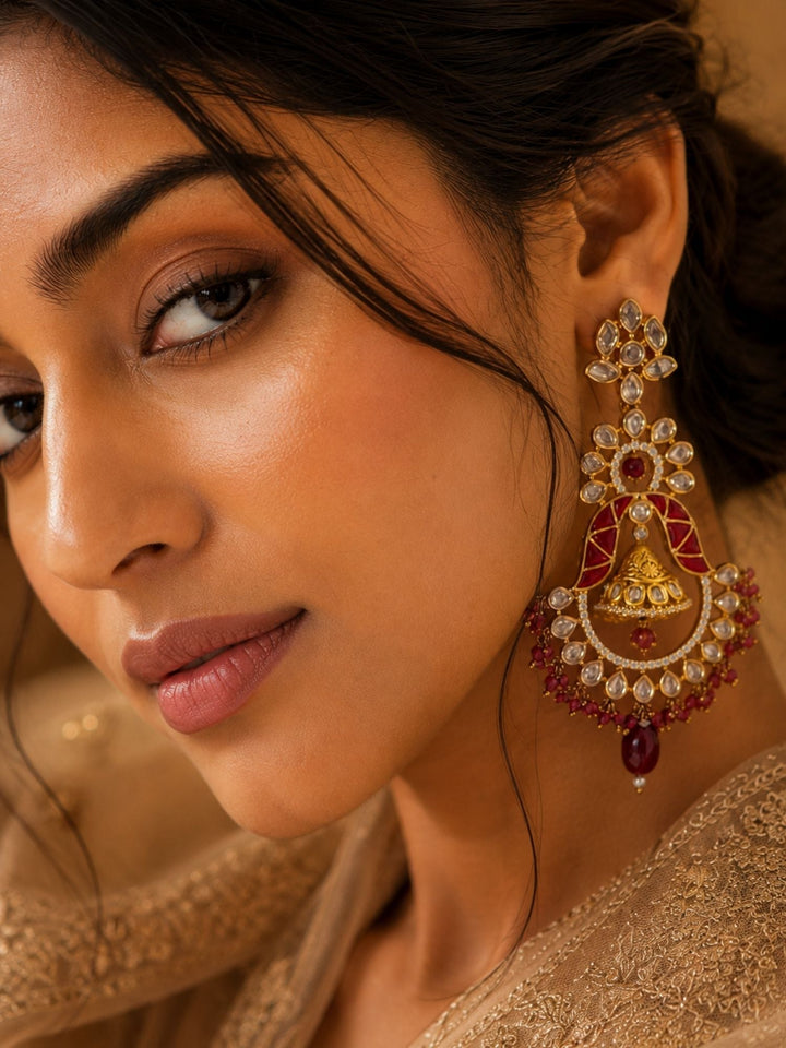 Red Kundan Chandbali Earrings in Gold Finish – Festive Wear | SHOBITAM