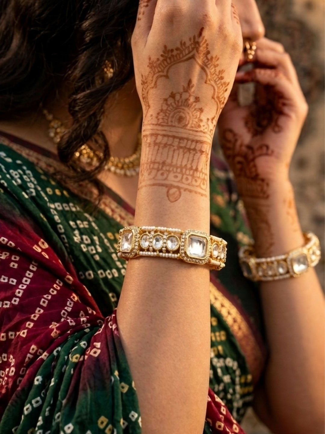 Gold Plated Wedding Polki Moissanite Bangles | SHOBITAM