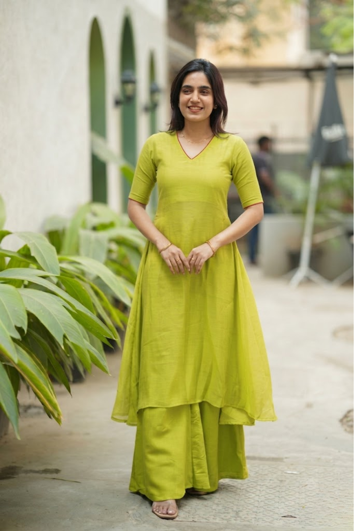 Nandhitha Lime Green Kurta Set ( Set of 2) | SHOBITAM
