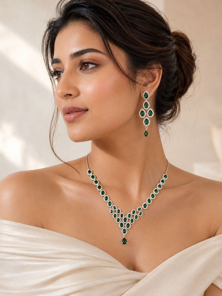Silver Tone Cz Ruby Necklace Set Elegant Glam | SHOBITAM