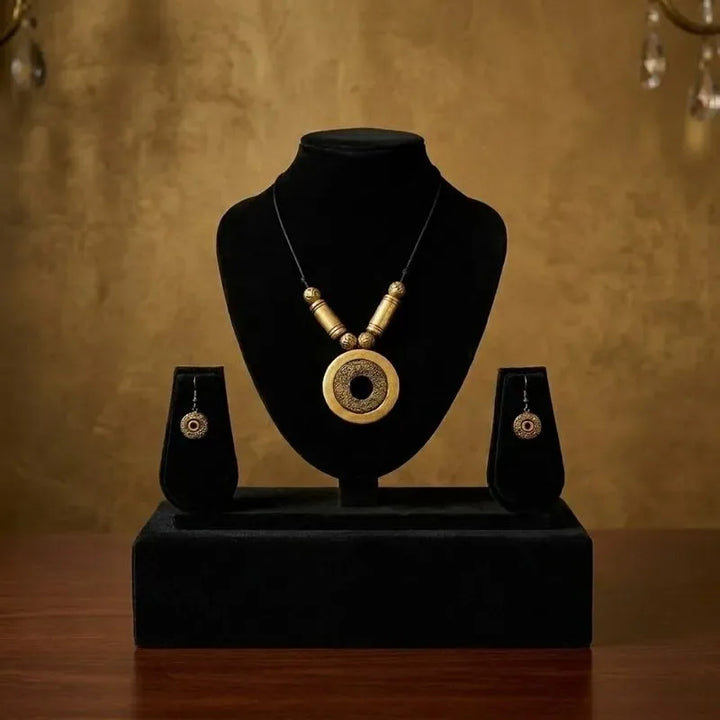 Minimalist Round Pendant Terracotta Necklace Set| SHOBITAM