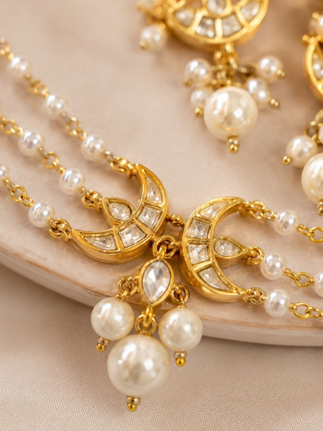 Pearl Layered Chand Necklace Set with Earrings | SHOBITAM