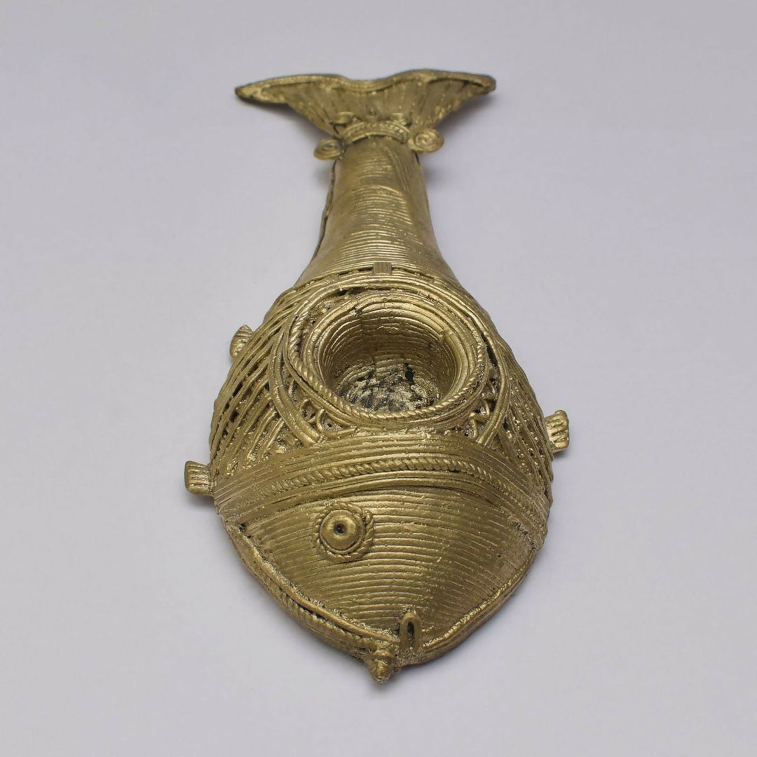 Brass Matsya candle Stand in Dokra art | SHOBITAM