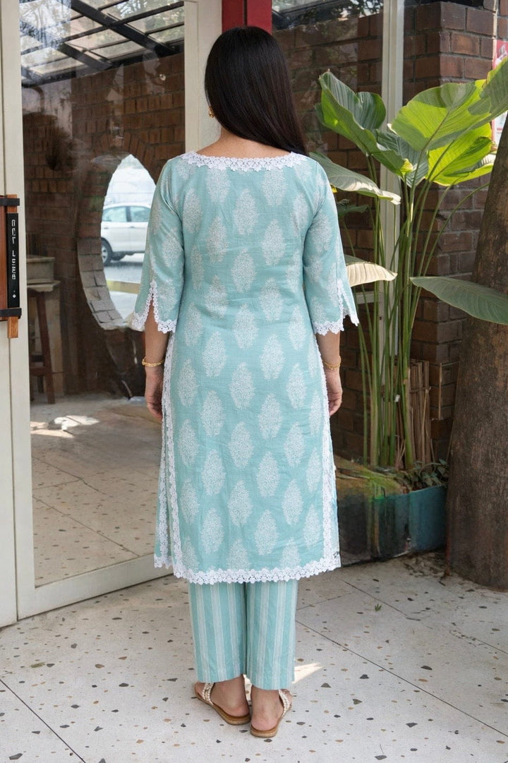 ROSA(Green) Cotton Printed Kurta Set Of 2