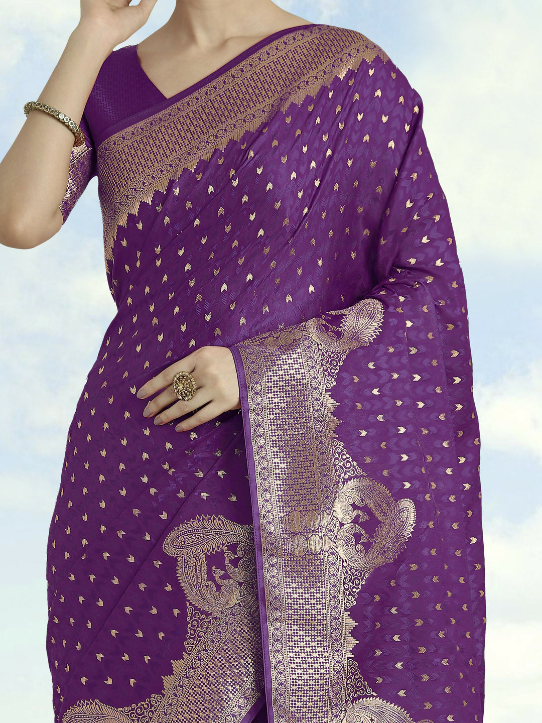 Purple Woven Banarasi Satin Silk Saree |SHOBITAM