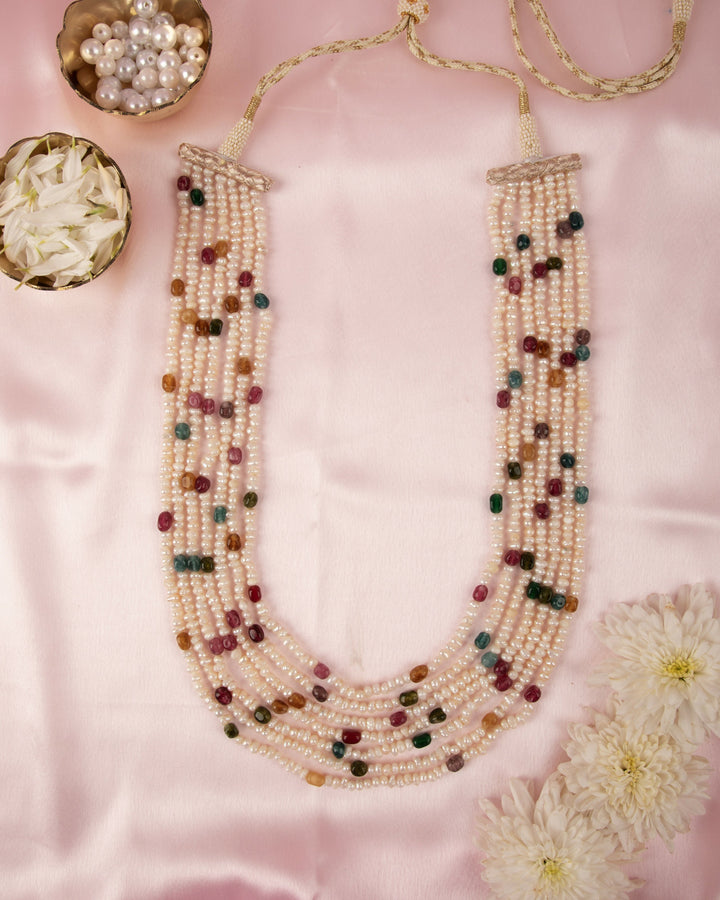 Rangrez Moti Mala – Natural Tourmaline & Pearl Necklace| SHOBITAM