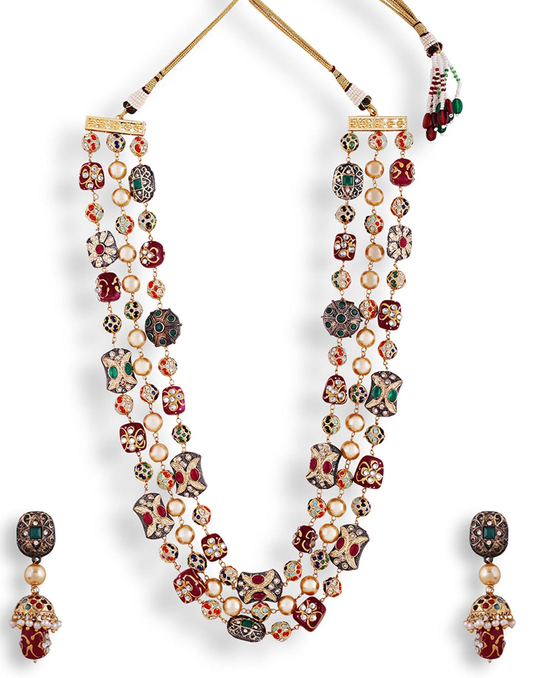 Ruby Red Jaipuri Beads Stone Mala Set  | SHOBITAM