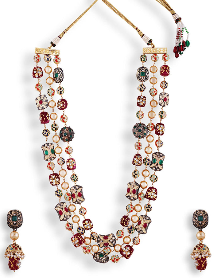 Ruby Red Jaipuri Beads Stone Mala Set  | SHOBITAM