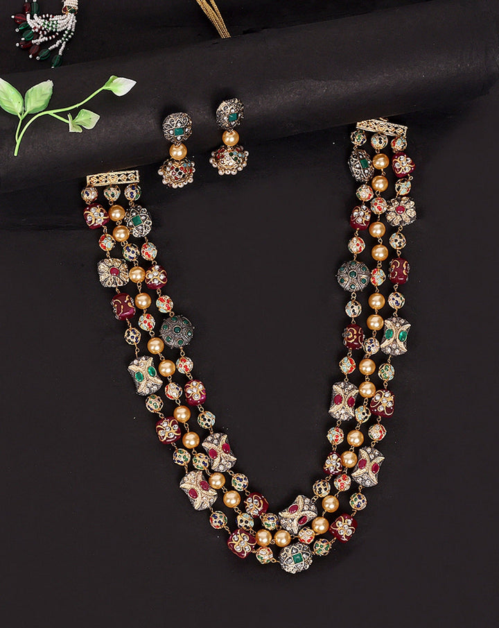 Ruby Red Jaipuri Beads Stone Mala Set  | SHOBITAM